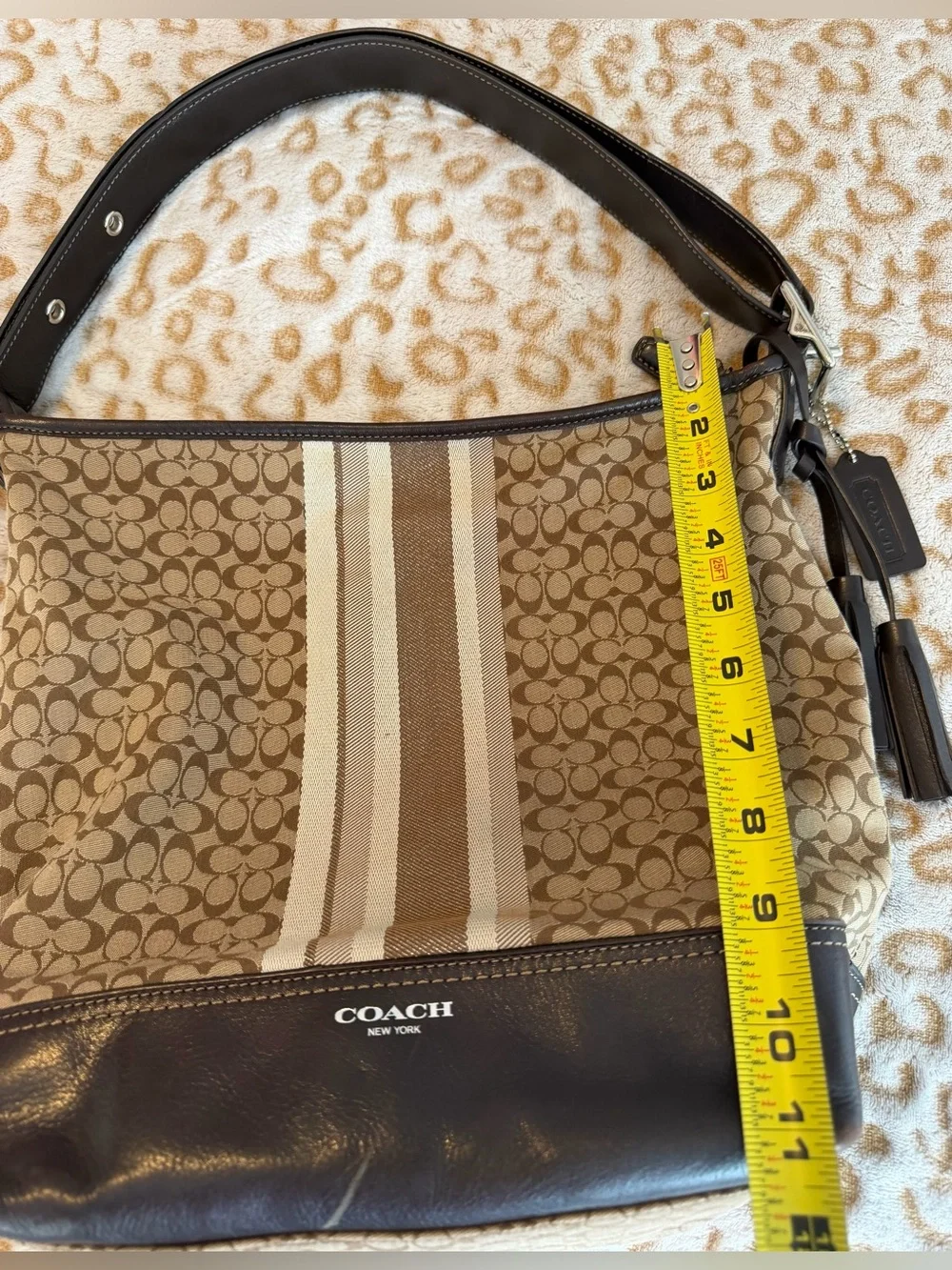 Coach Legacy Brown Beige Hobo Signature C  Leather Trim Bag